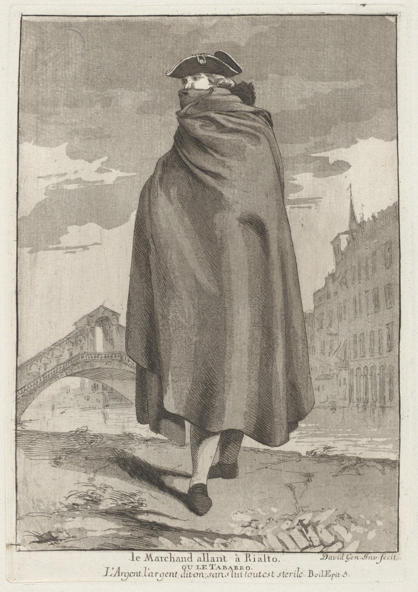 Le Marchand allant à Rialto (The Merchant at the Rialto) by Giovanni David (Italian, 1743 - 1790), 16X12"(A3)Poster Print