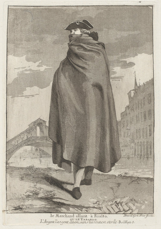 Le Marchand allant à Rialto (The Merchant at the Rialto) by Giovanni David (Italian, 1743 - 1790), 16X12"(A3)Poster Print