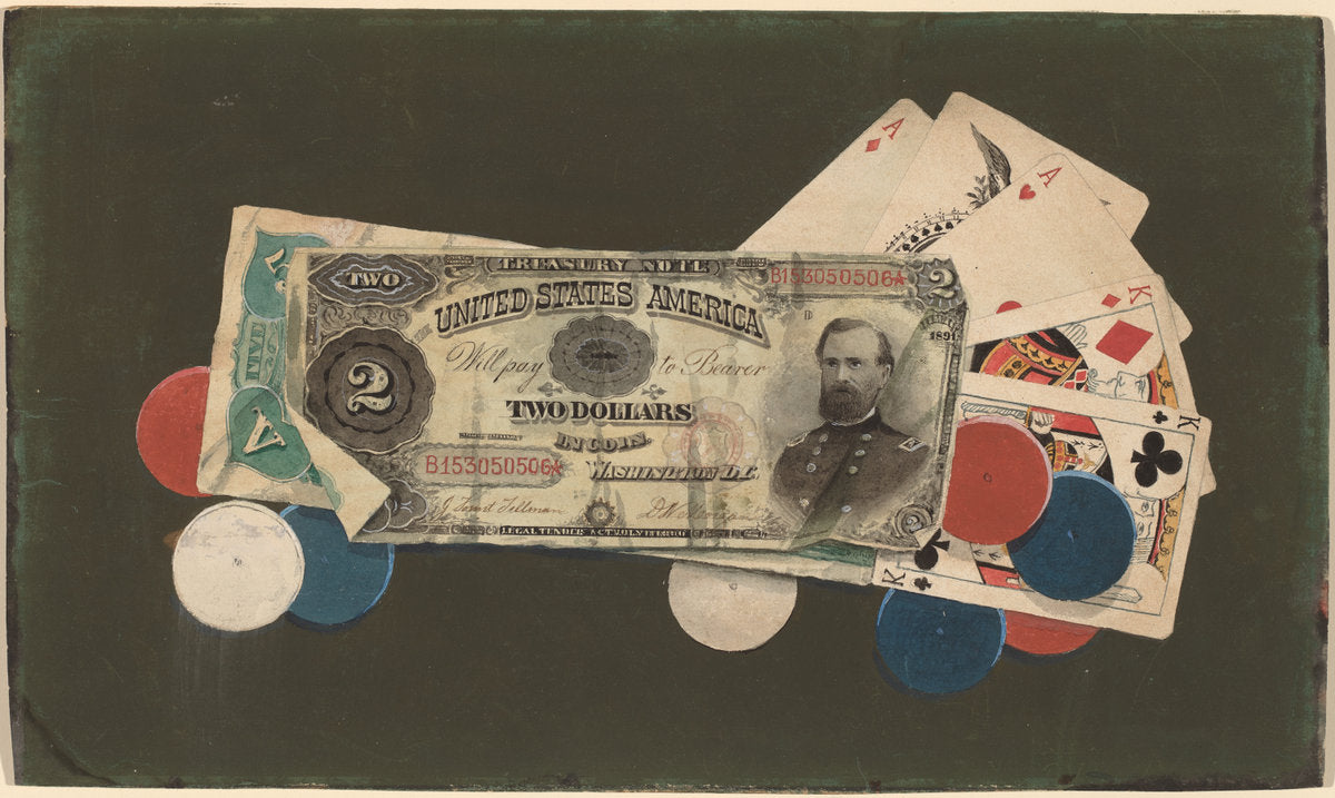 c. 1895 by American 19th Century (Trompe l'Oeil: A Full House with Chips, $2 and $5 Bills), 16X12"(A3)Poster Print