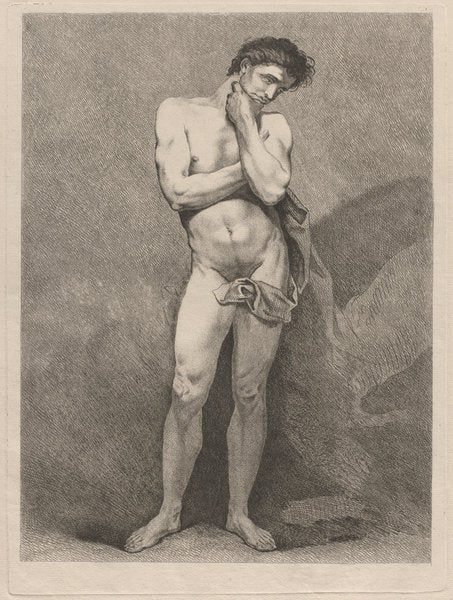 Standing Man in Pensive Pose by Carle Van Loo (French, 1705 - 1765), 16X12"(A3)Poster Print
