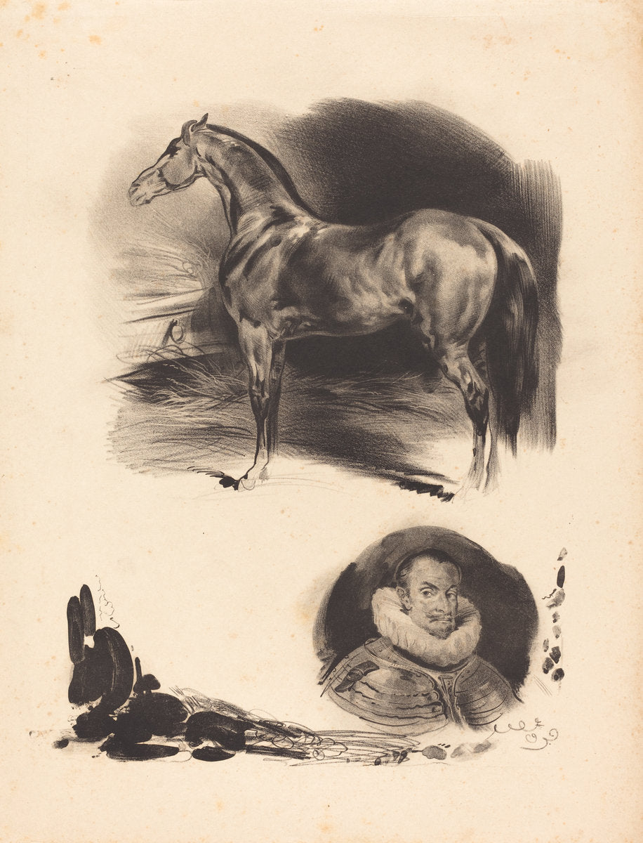 lithograph in black on wove paper by French 19th Century (Sketches of a Horse and a Nobleman), 16X12"(A3)Poster Print