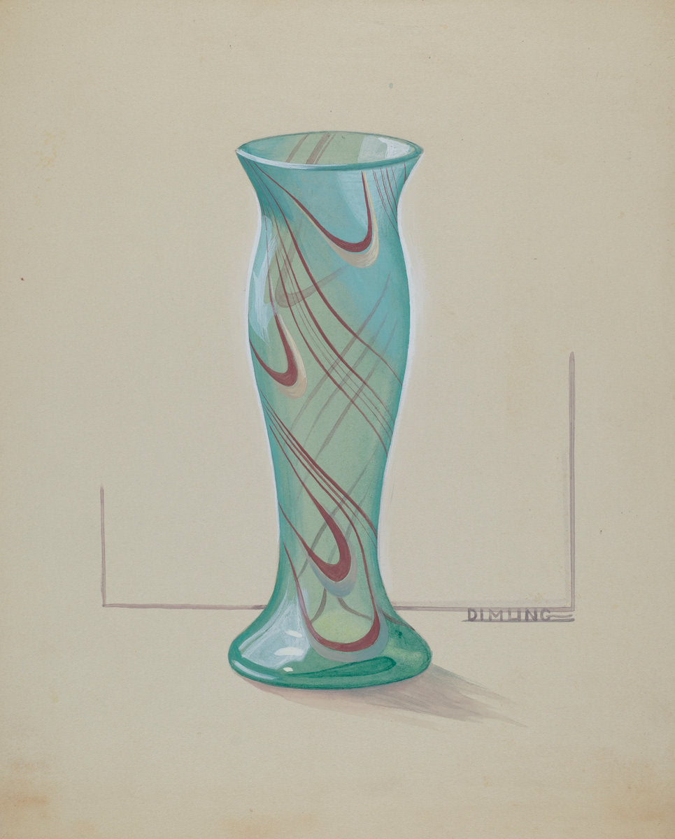 Vase (Green with Red Swirl) by Elizabeth Dimling (American, active c. 1935), 16X12"(A3)Poster Print