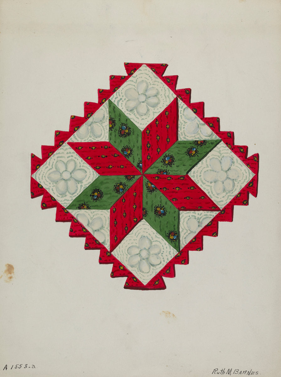 Quilt Block by Ruth M. Barnes (American, active c. 1935), 16X12"(A3)Poster Print