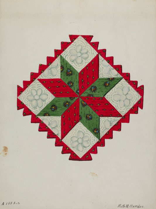 Quilt Block by Ruth M. Barnes (American, active c. 1935), 16X12"(A3)Poster Print