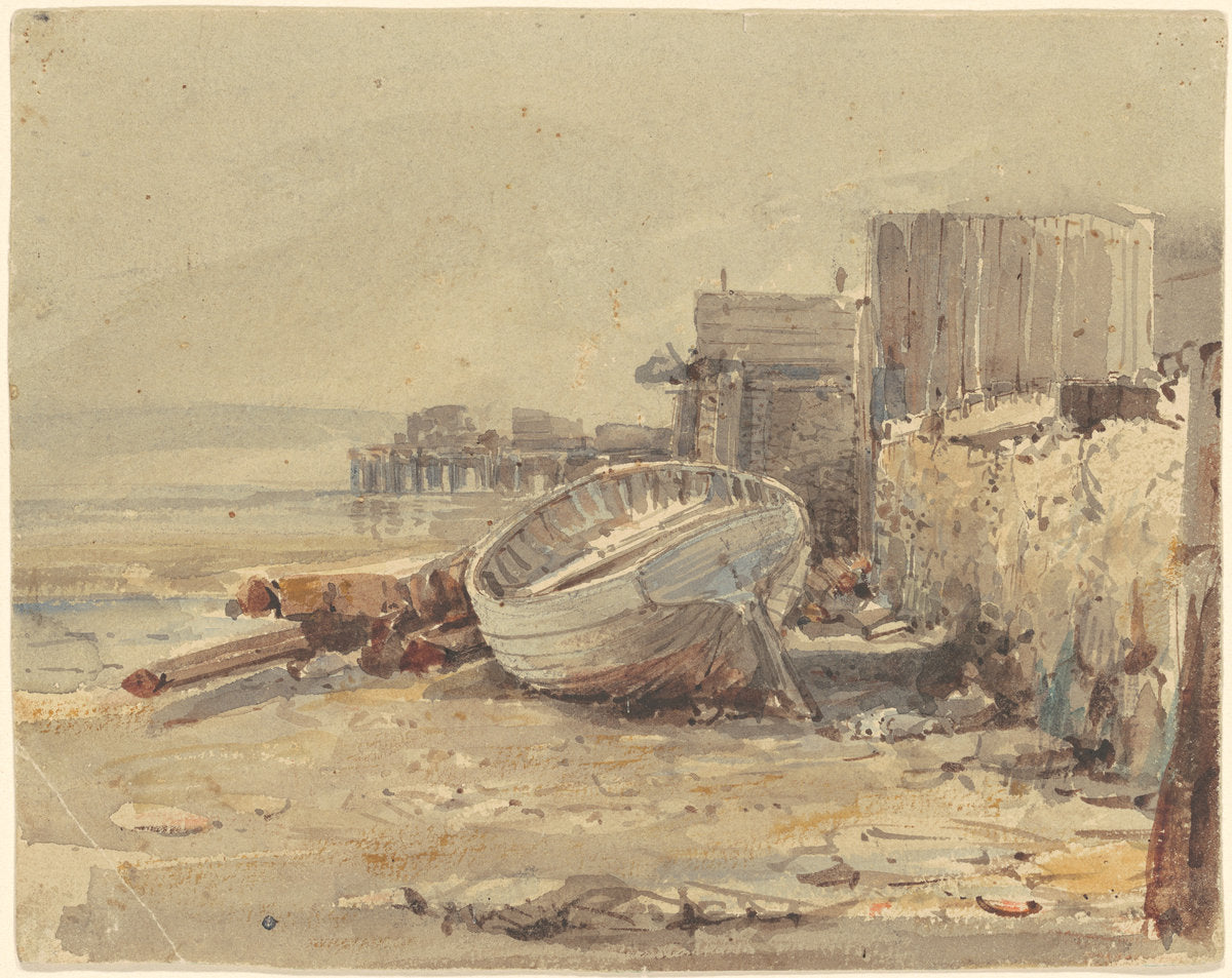 Beached Vessel by George Loring Brown (American, 1814 - 1889), 16X12"(A3)Poster Print