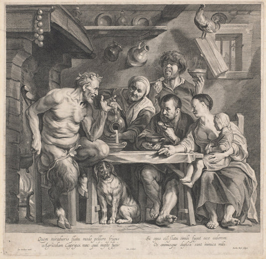 A Satyr Visiting a Peasant Family by Jacobus Neeffs, after Jacob Jordaens (Flemish, 1610 - 1660 or after), 16X12"(A3)Poster Print