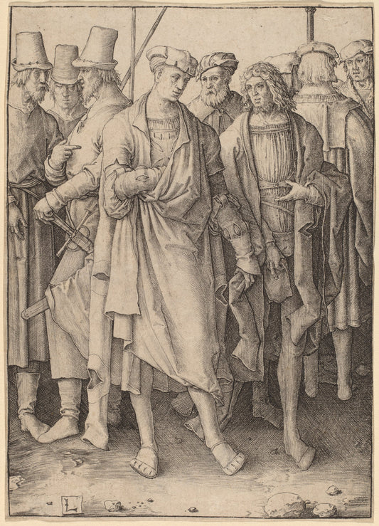 A Young Man with Eight Armed Men by Lucas van Leyden (Netherlandish, 1489/1494 - 1533), 16X12"(A3)Poster Print