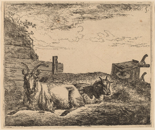 Recumbent Goats by Adriaen van de Velde (Dutch, 1636 - 1672), 16X12"(A3)Poster Print