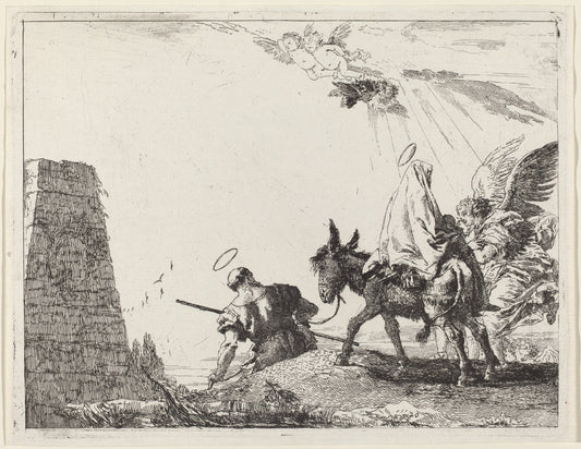 The Flight with Obelisk at the Left by Giovanni Domenico Tiepolo (Italian, 1727 - 1804), 16X12"(A3)Poster Print