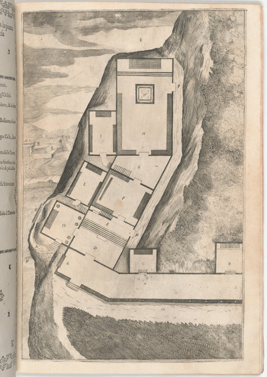 Plan of the Rooms and Church of the Sacred Monastery (Pianta di parte della loggia e del sacro eremo) [plate K] by Jacopo Ligozzi (artist), Anonymous engraver possibly Domenico Falcini, Lino Moroni (author) (Italian, 1547 - 1627), 16X12"(A3)Poster Print
