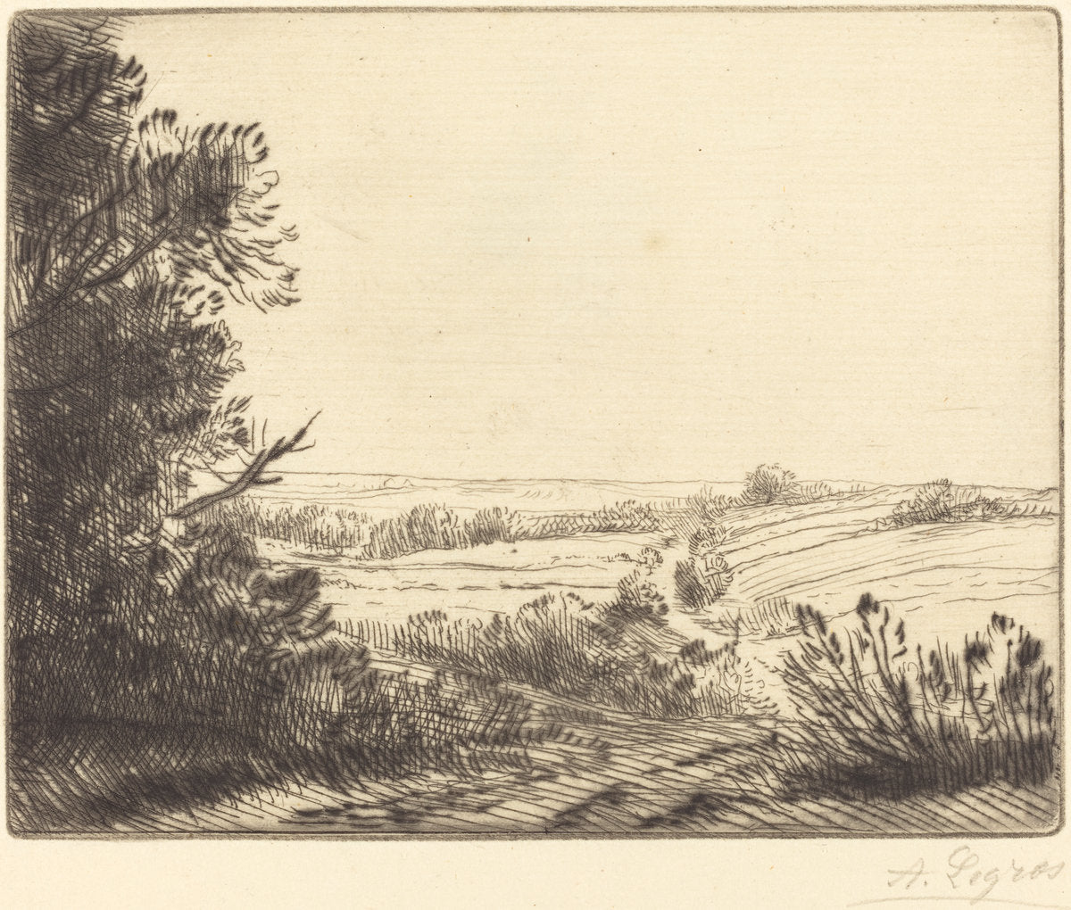 Landscape: Road to Horville (Paysage: Chemin d'Horville) by Alphonse Legros (French, 1837 - 1911), 16X12"(A3)Poster Print