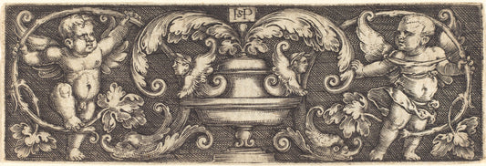 Ornament with a Vase between Two Genii by Sebald Beham (German, 1500 - 1550), 16X12"(A3)Poster Print
