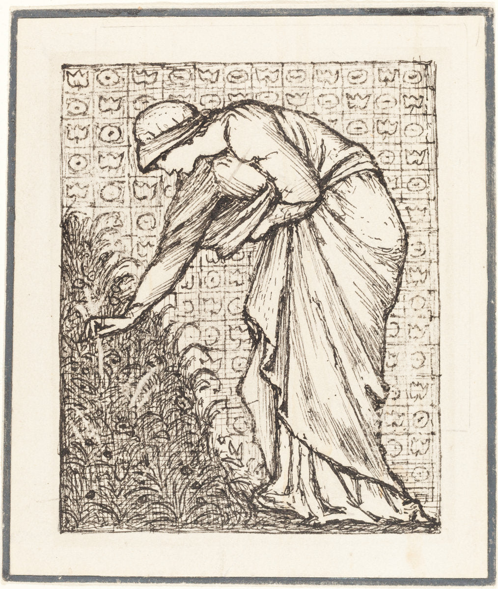Lady Picking Flowers by Sir Edward Coley Burne-Jones (British, 1833 - 1898), 16X12"(A3)Poster Print