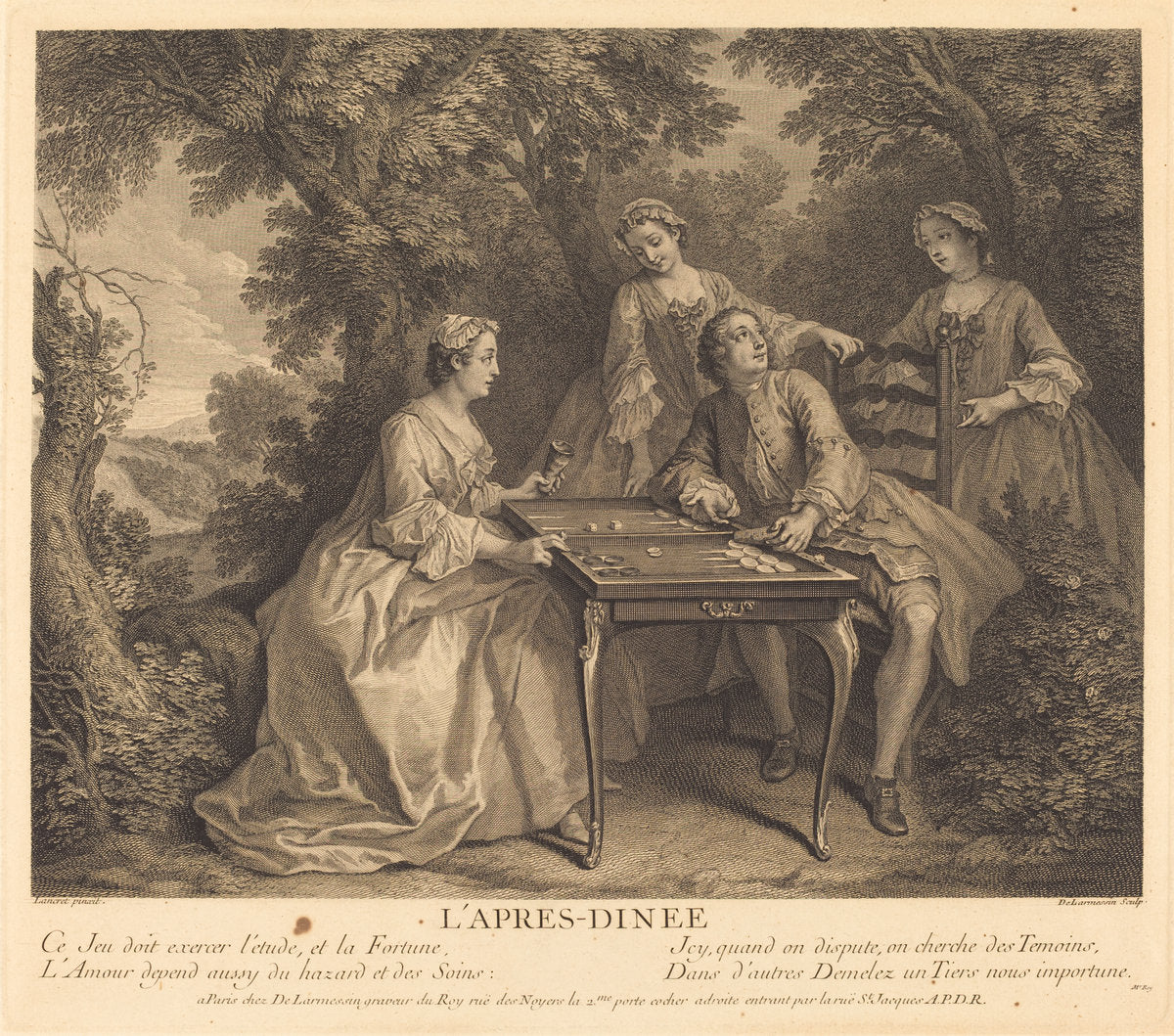 L'apres-diner by Nicolas de Larmessin IV after Nicolas Lancret (French, 1684 - 1753 or 1755), 16X12"(A3)Poster Print