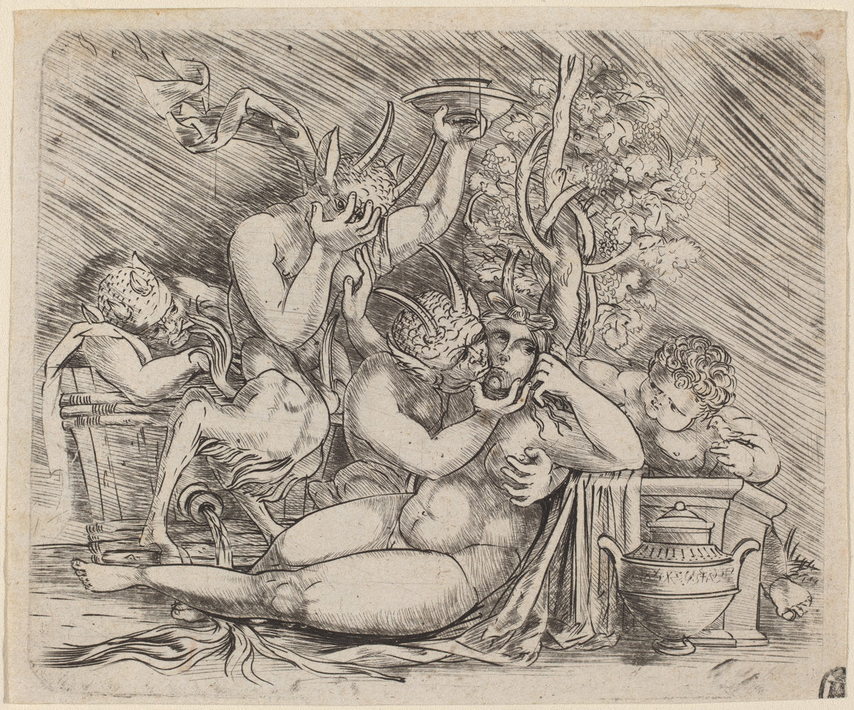 Bacchanalian Scene with Satyrs and a Maenad by Master of 1515 (Italian, 1483 - 1548), 16X12"(A3)Poster Print