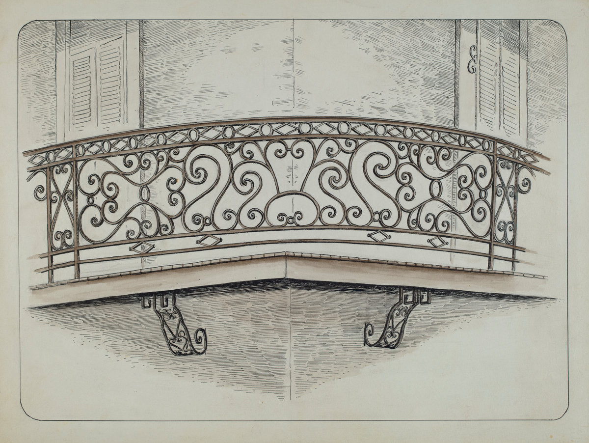 Wrought Iron Balcony by Al Curry (American, active c. 1935), 16X12"(A3)Poster Print