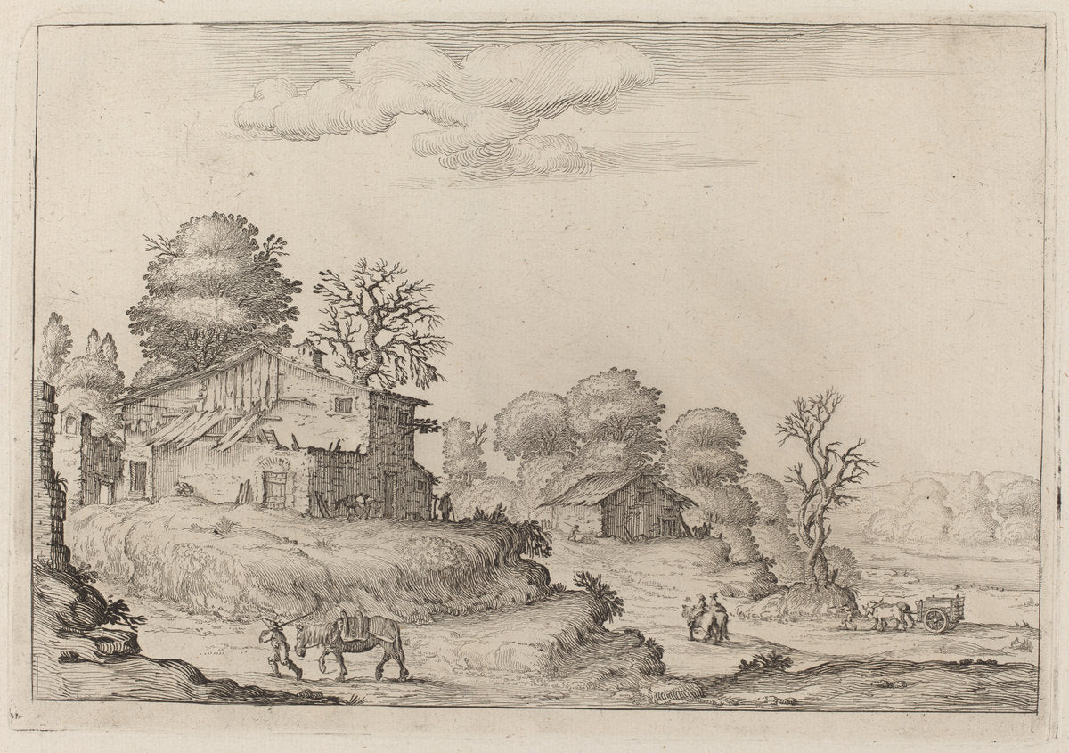 Rustic Landscape with Peasants and Horses by Ercole Bazicaluva (Italian, c. 1610 - 1661 or after), 16X12"(A3)Poster Print