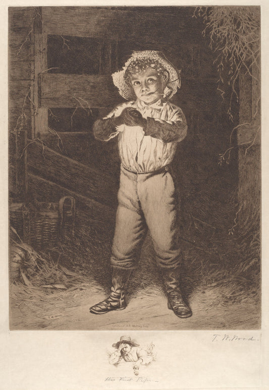 His First Pipe by Thomas Waterman Wood (American, 1823 - 1903), 16X12"(A3)Poster Print