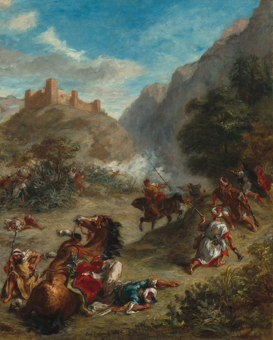 Arabs Skirmishing in the Mountains by Eugène Delacroix (French, 1798 - 1863), 16X12"(A3)Poster Print