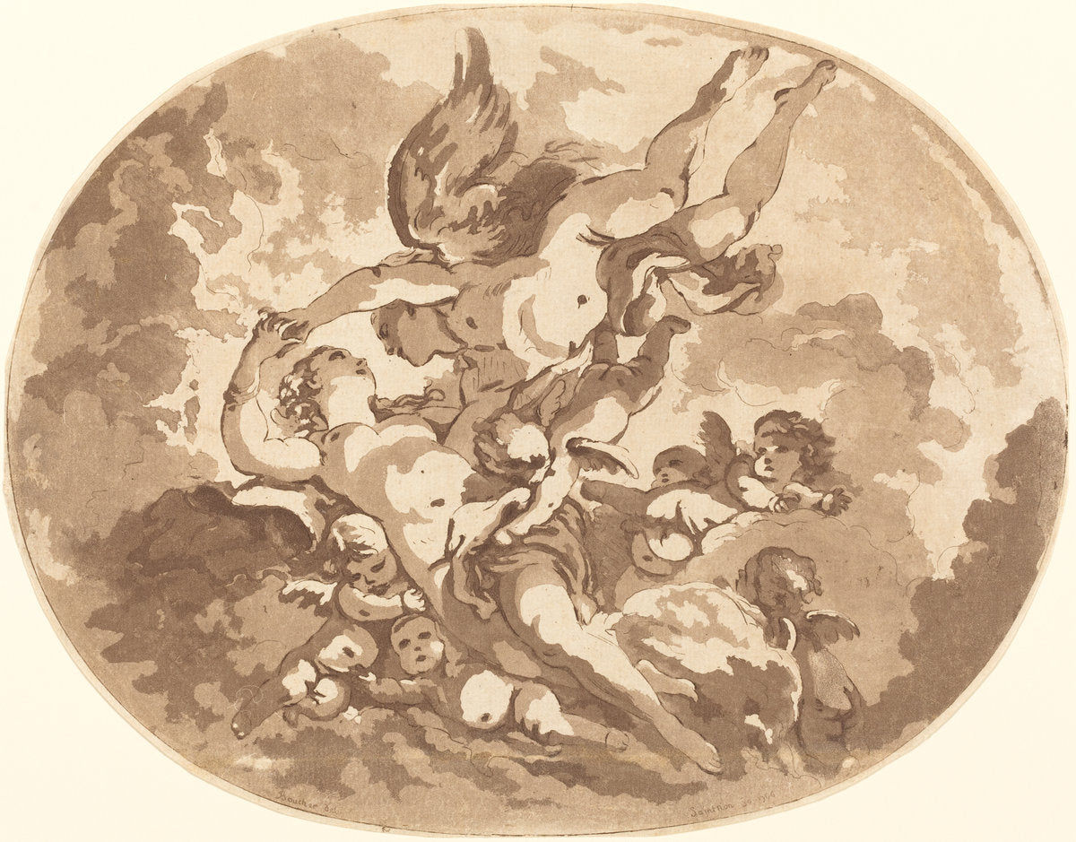 Eros and Psyche by Jean-Claude-Richard, Abbé de Saint-Non after François Boucher (French, 1727 - 1791), 16X12"(A3)Poster Print