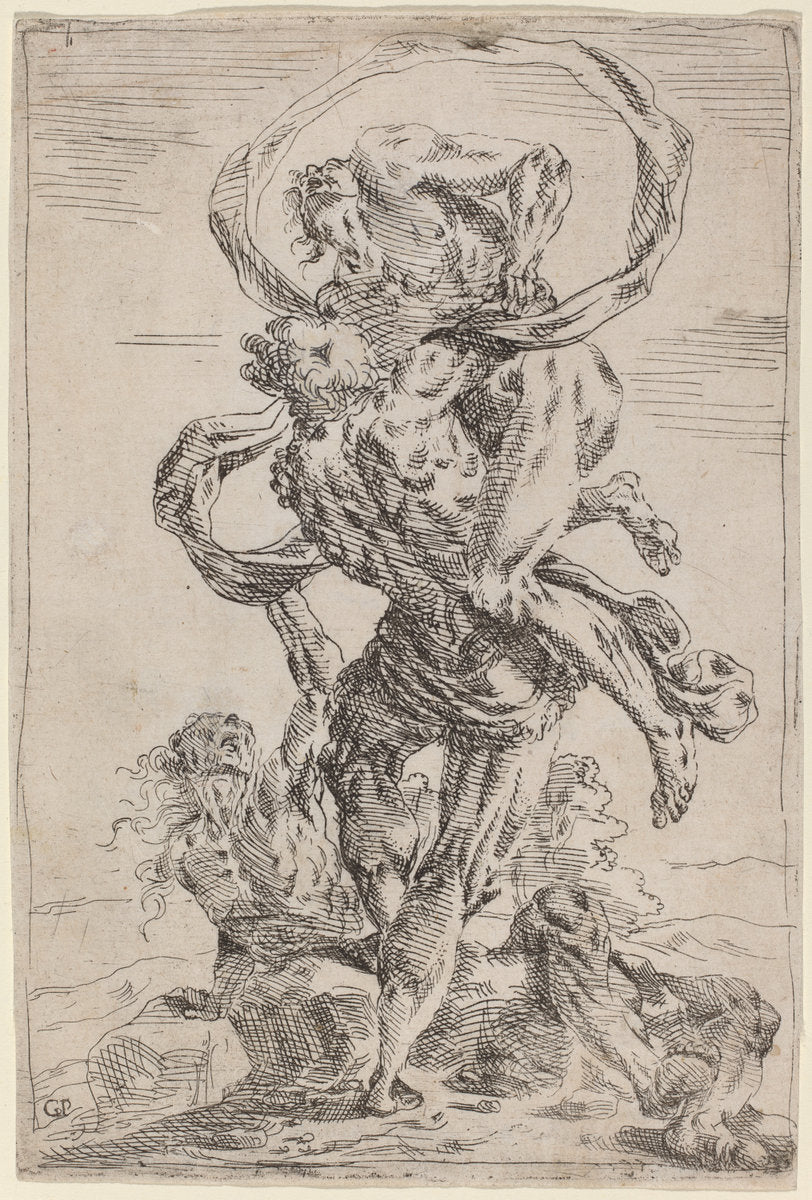 Hercules and Antaeus by Giovanni Pietro Possenti (Italian, 1618 - 1659), 16X12"(A3)Poster Print