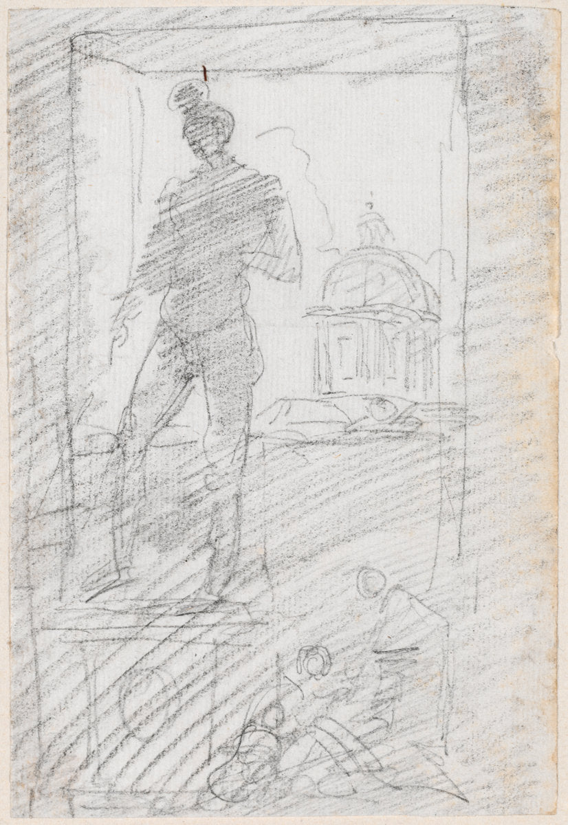 Statue of a Nude before a Window View by Hubert Robert (French, 1733 - 1808), 16X12"(A3)Poster Print