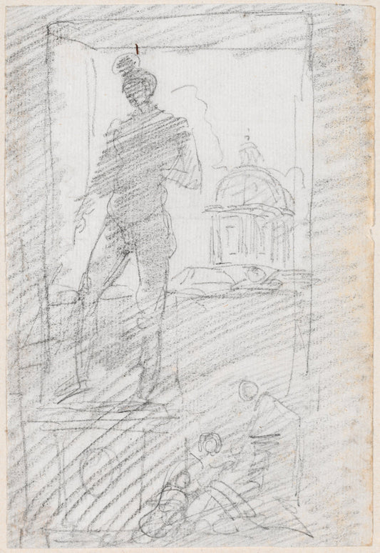 Statue of a Nude before a Window View by Hubert Robert (French, 1733 - 1808), 16X12"(A3)Poster Print