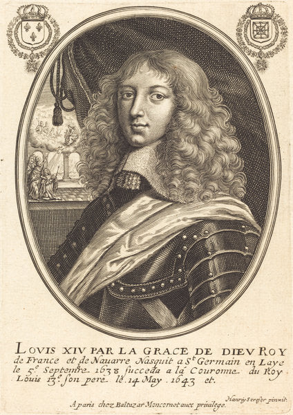 Louis XIV, King of France by Balthasar Moncornet after Henry Stresor (French, c. 1600 - 1668), 16X12"(A3)Poster Print