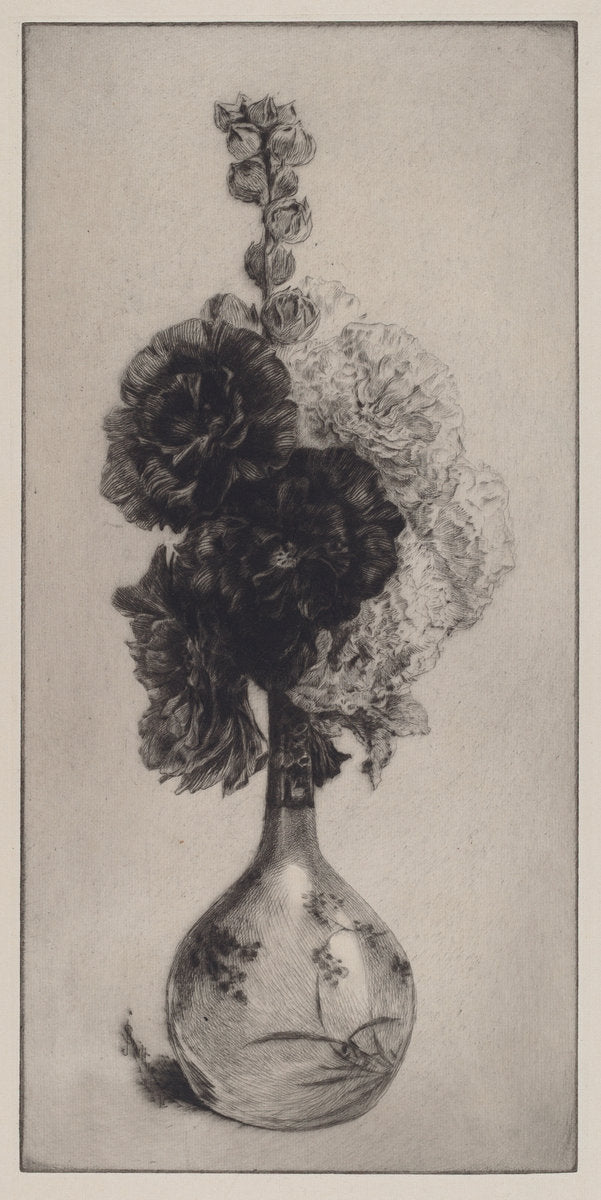 Hollyhocks in a Long-Necked Vase by James David Smillie (American, 1833 - 1909), 16X12"(A3)Poster Print