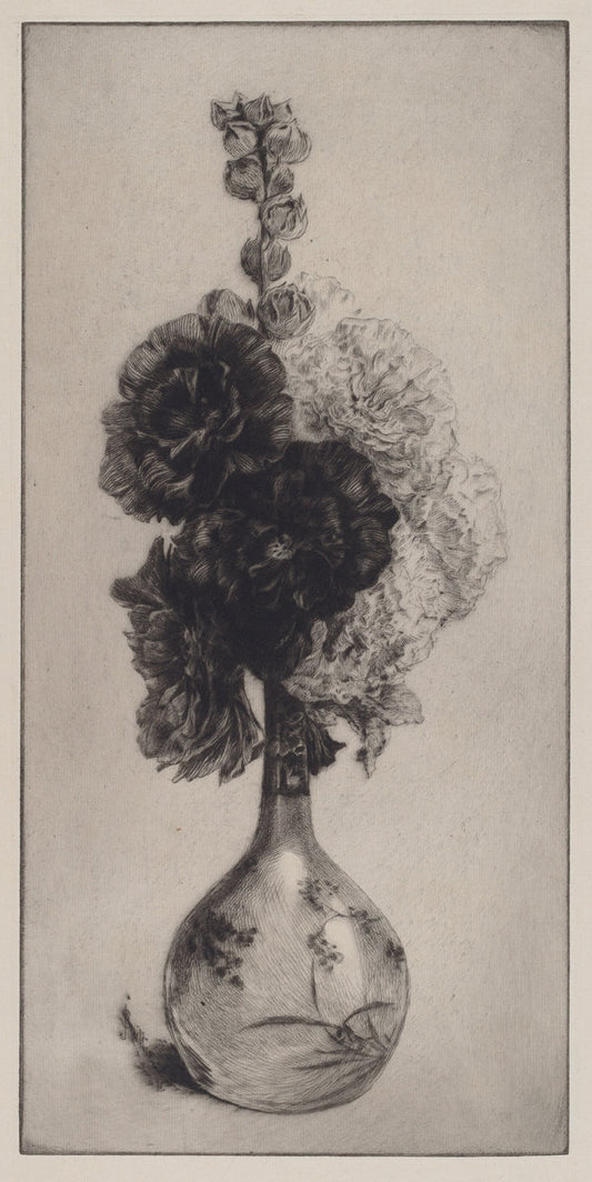 Hollyhocks in a Long-Necked Vase by James David Smillie (American, 1833 - 1909), 16X12"(A3)Poster Print