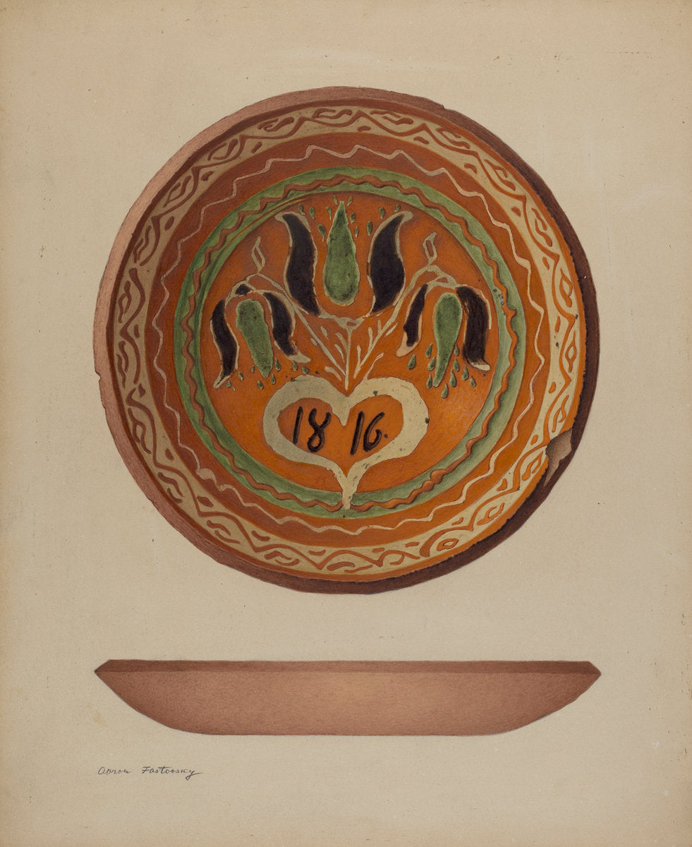 Pa. German Scraffito Plate by Aaron Fastovsky (American, active c. 1935), 16X12"(A3)Poster Print