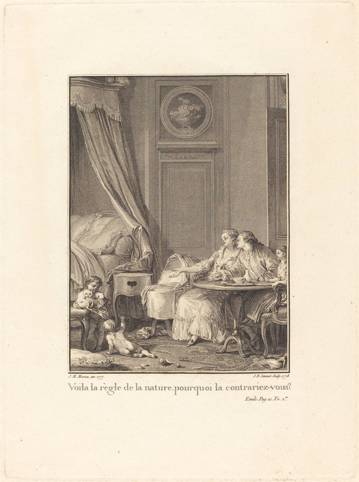 Voilà la règle de la nature, pourquoi la contrariez-vous? by Jean-Baptiste Blaise Simonet after Jean-Michel Moreau (French, 1742 - 1813 or after), 16X12