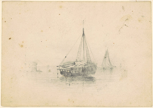 Boats at Anchor by James Goodwyn Clonney (American, 1812 - 1867), 16X12"(A3)Poster Print