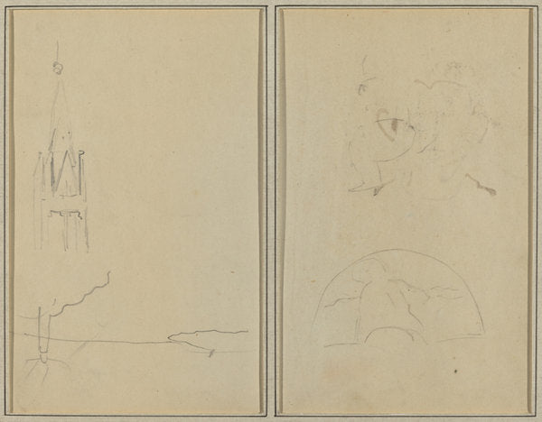 Church Tower; A Sketch of a Fan [recto] by Paul Gauguin (French, 1848 - 1903), 16X12"(A3)Poster Print