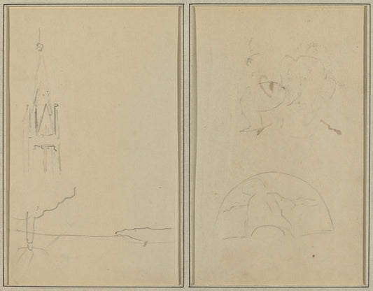 Church Tower; A Sketch of a Fan [recto] by Paul Gauguin (French, 1848 - 1903), 16X12"(A3)Poster Print