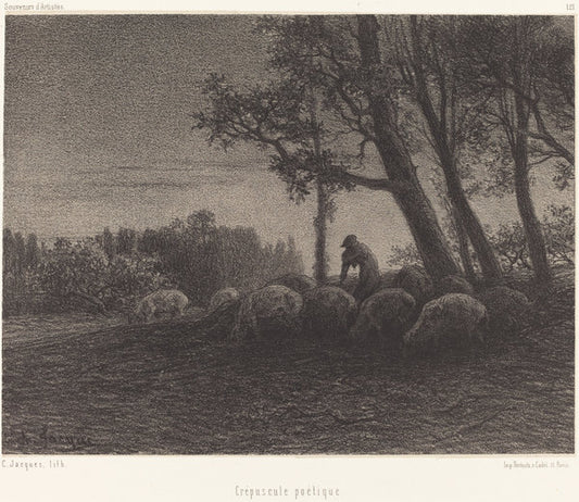 Crepuscule poetique (Poetical Twilight) by Charles Émile Jacque (French, 1813 - 1894), 16X12"(A3)Poster Print