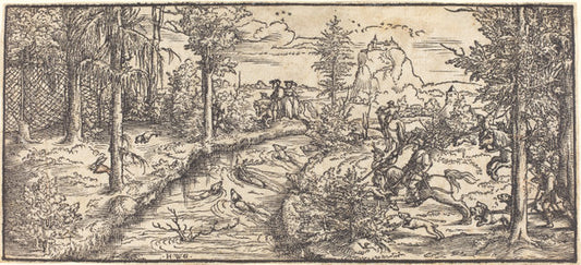 Stag Hunt by Master H.W.G. (German, active first half 16th century), 16X12"(A3)Poster Print