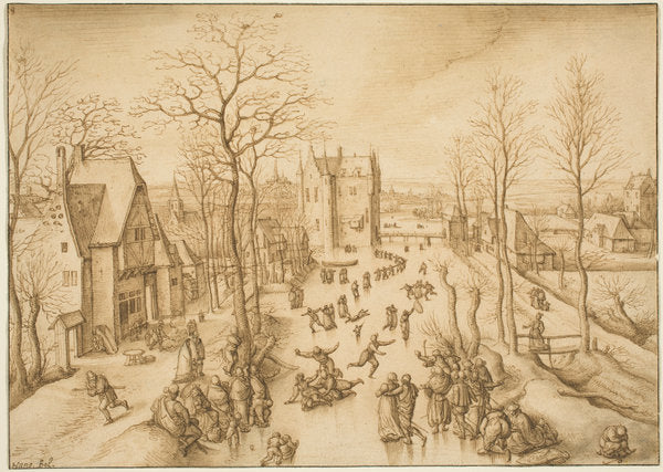 Winter Landscape with Skaters by Hans Bol (Netherlandish, 1534 - 1593), 16X12"(A3)Poster Print