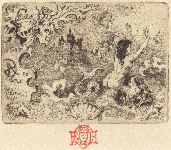 Jacques Cazotte's "Le Diable amoureux" (2nd vignette) by Félix-Hilaire Buhot (French, 1847 - 1898), 16X12"(A3)Poster Print