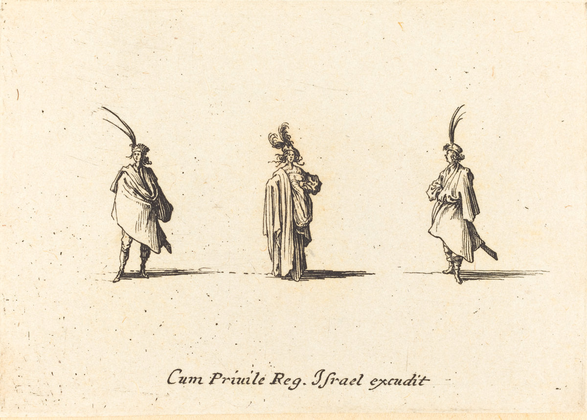 Lady in Long Cloak, and Two Gentlemen by Jacques Callot (French, 1592 - 1635), 16X12"(A3)Poster Print