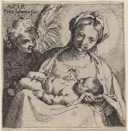 Madonna and Child with an Angel by Annibale Carracci (Italian, 1560 - 1609), 16X12"(A3)Poster Print