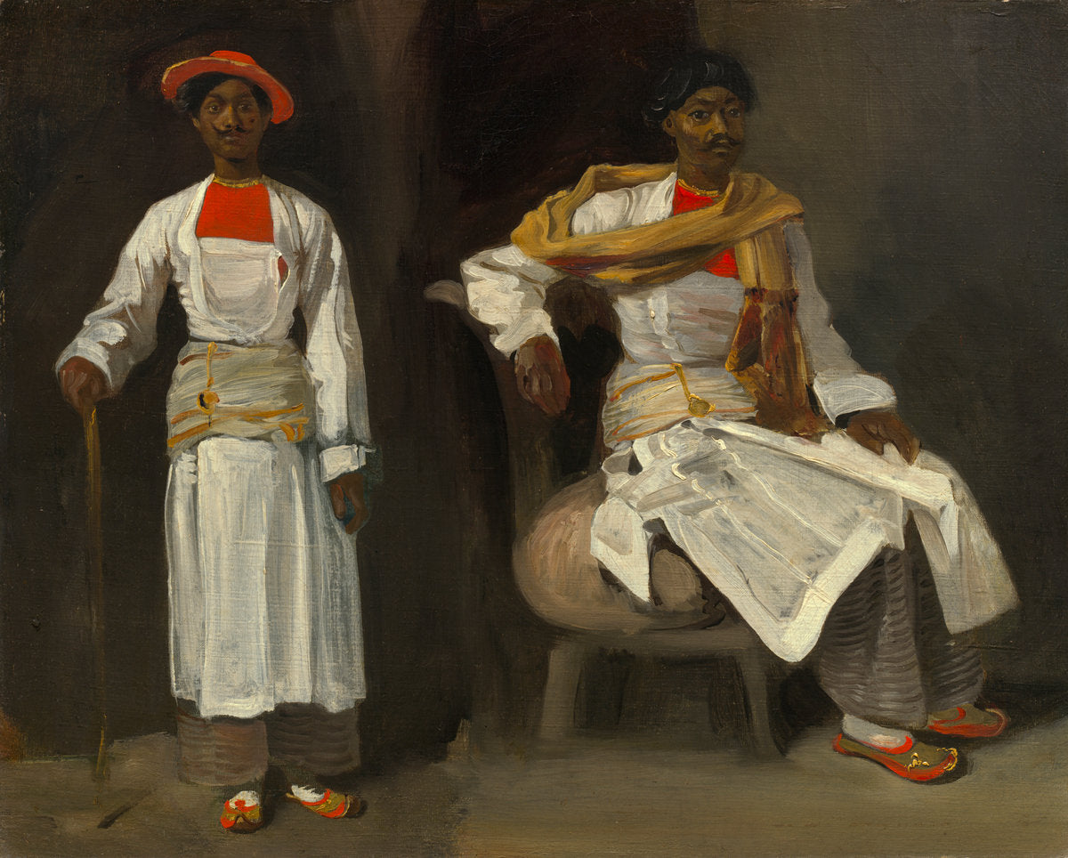 Two Studies of an Indian from Calcutta, Seated and Standing by Eugène Delacroix (French, 1798 - 1863), 16X12"(A3)Poster Print
