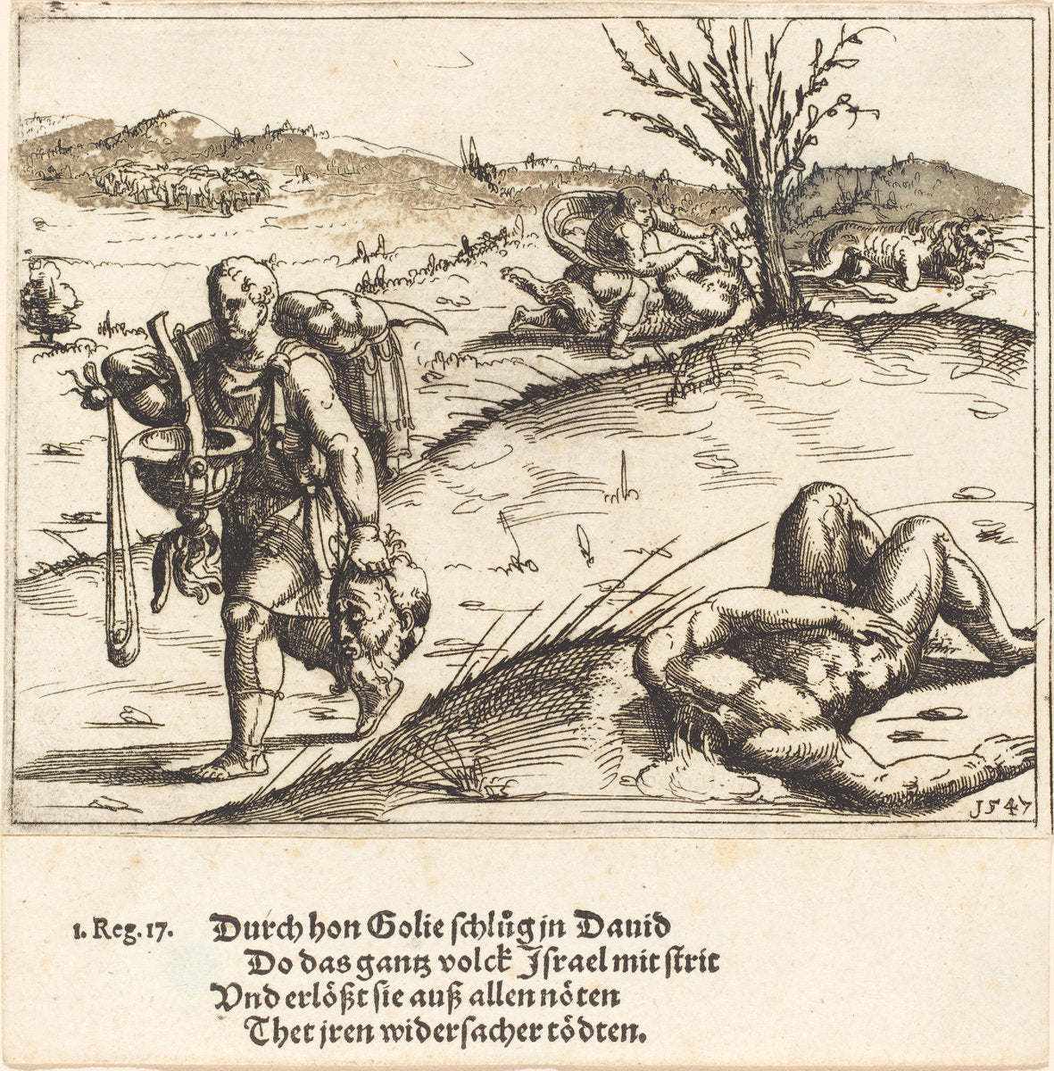 David Beheads Goliath by Augustin Hirschvogel (German, 1503 - 1553), 16X12"(A3)Poster Print