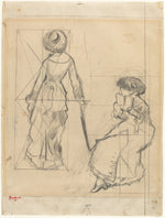 Study for "Mary Cassatt at the Louvre" [recto] by Edgar Degas (French, 1834 - 1917), 16X12"(A3)Poster Print