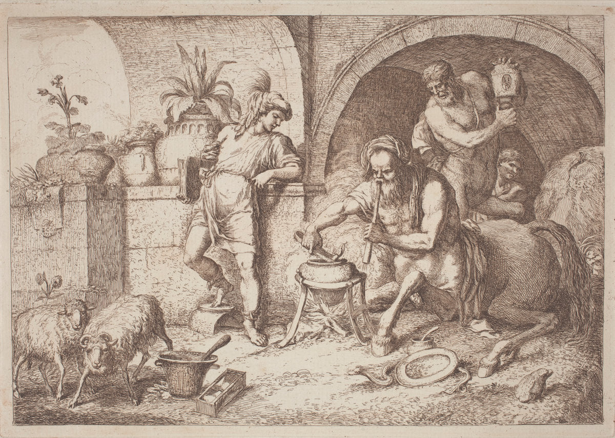 Chiron Teaches Magic to Achilles by Gaetano Zompini, after Giovanni Benedetto Castiglione (Italian, 1700 - 1778), 16X12"(A3)Poster Print