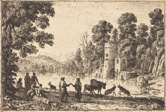 The Dance on the River Bank (La danse au bord de l'eau) by Claude Lorrain (French, 1604/1605 - 1682), 16X12"(A3)Poster Print