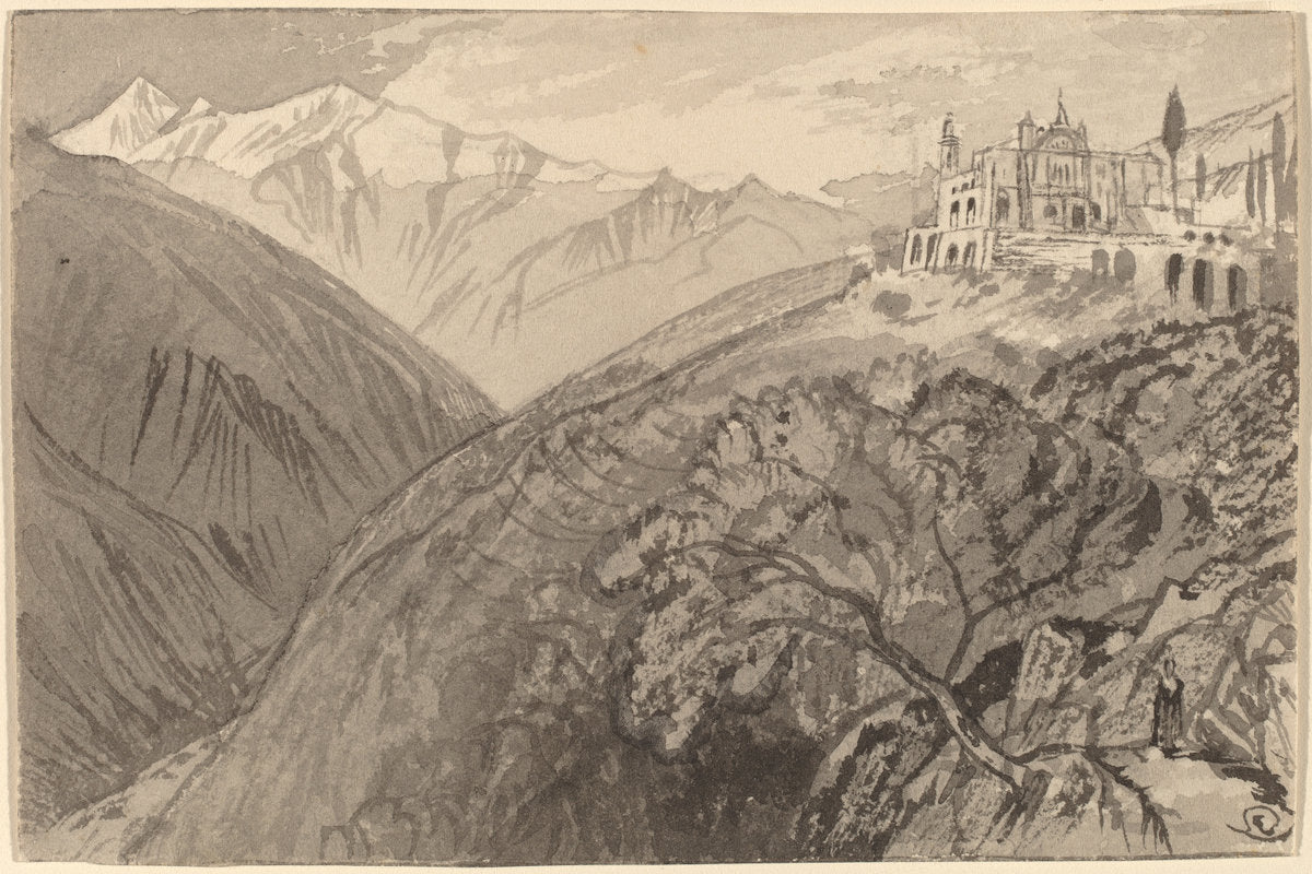 A Town on a Hilltop (Sanctuary of Lampedusa) by Edward Lear (British, 1812 - 1888), 16X12"(A3)Poster Print