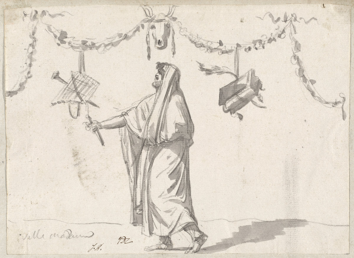 Ornament with a Bearded Man in Ancient Dress by Jacques-Louis David (French, 1748 - 1825), 16X12"(A3)Poster Print