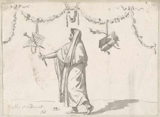 Ornament with a Bearded Man in Ancient Dress by Jacques-Louis David (French, 1748 - 1825), 16X12"(A3)Poster Print