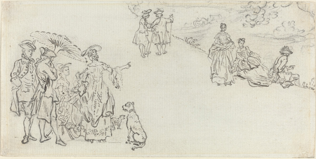 Ladies and Gentlemen in a Country Park by Paul Sandby (British, 1731 - 1809), 16X12"(A3)Poster Print
